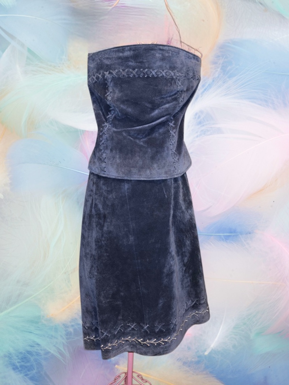 Arden B vintage Blue Suede 2-pc skirt set!